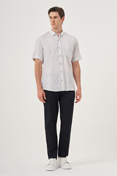 Morven Ανδρικό μαύρο λινό πουκάμισο με κοντό μανίκι με κουμπιά και κοντό μανίκι