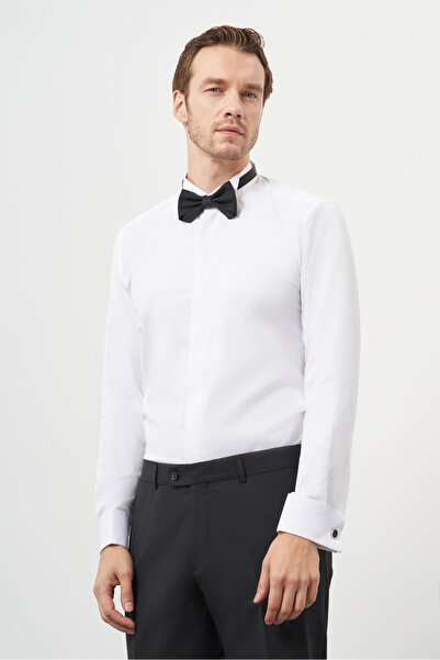 Morven Чоловіча сорочка з білим коміром, облягаючого крою, з коміром-стійкою