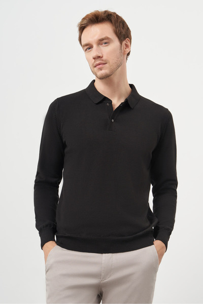 Morven Men's Black Basic Polo Neck Dynamic Fit Comfortable Cut Knitwear