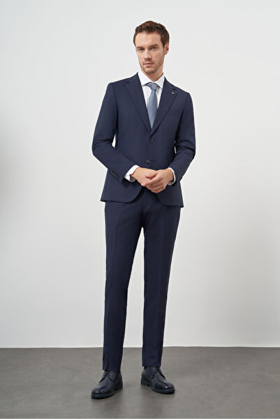 Morven Erkek Lacivert Yün Slim Fit Mono Yaka Takım Elbise