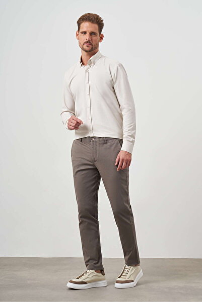 Morven Erkek Haki Yazlık Pamuk Yan Cep Slim Fit Chino Pantolon
