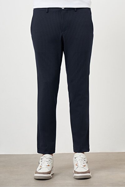 Morven Чоловічі темно-сині полівіскозні трендові смугасті в'язані спортивні штани