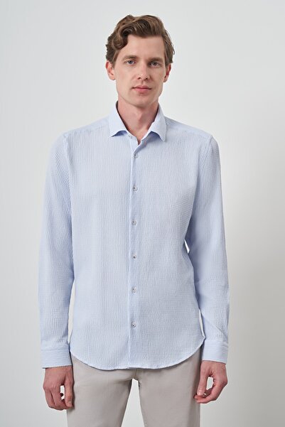 Morven Чоловіча сорочка A. MAVİ з гофрованим візерунком, динамічним кроєм та італійським коміром