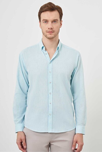 Morven Чоловіча сорочка з льону зеленого кольору з прямим кроєм, ґудзиками та...