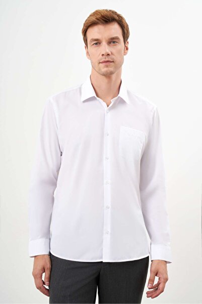 Morven Біла сорочка прямого крою - однотонна, з кишенями, жорстким коміром