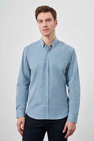 Morven Ανδρικό πουκάμισο με κανονική εφαρμογή με πράσινο βαμβακερό καρό γιακά