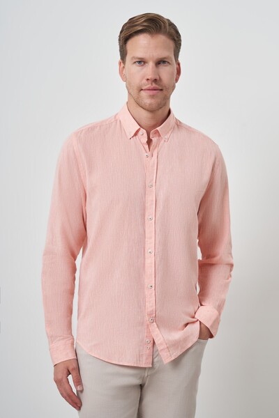 Morven Men's Orange Linen Trend Dynamic Fit Button Collar Shirt