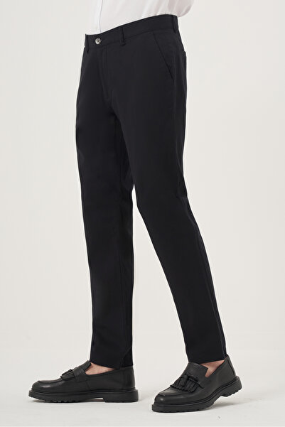 Morven Erkek Siyah Yazlık Pamuk Yan Cep Slim Fit Chino Pantolon