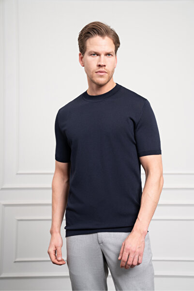 Morven Ανδρικό μπλουζάκι με λαιμόκοψη Navy Blue Trend Dynamic Fit με άνετη εφαρμογή από ρεγιόν