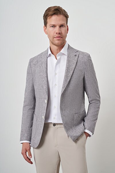 Morven Men's Cherry Linen Woven Slim Fit Mono Collar Jacket