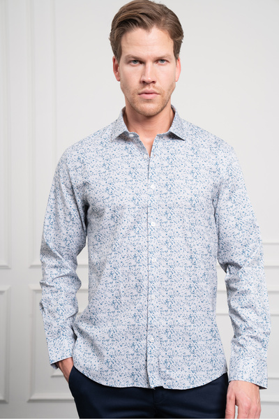 Morven Чоловіча синя бавовняна сорочка з трендовим коміром на ґудзиках, динамічний крій, вільний крій