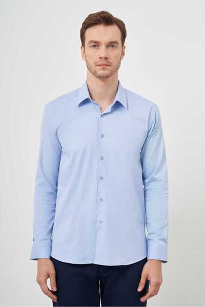 Morven Чоловіча сорочка A. MAVİ з бавовняної тканини, однотонна, італійський комір, slim fit