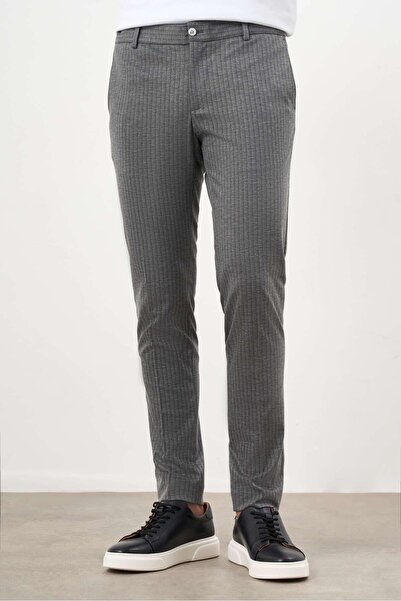 Morven Чоловічі сірі полівіскозні штани зі смугастим візерунком, з еластичною...
