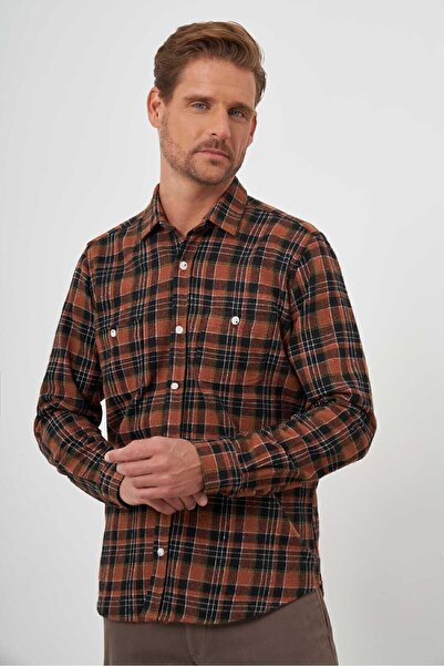 Morven Ανδρικό ΚΑΦΕ Trend καρό πουκάμισο Ξυλοκόπο με κανονική εφαρμογή με γιακά