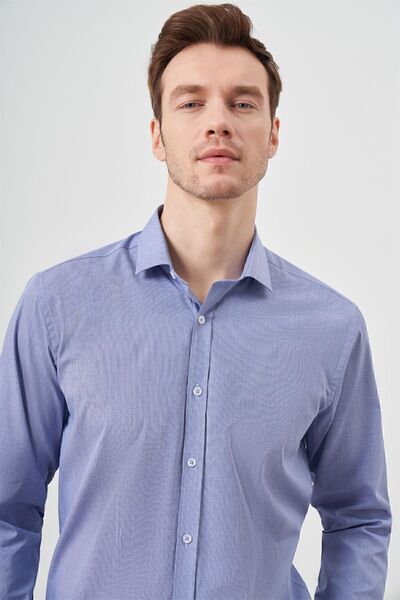 Morven Чоловіча сорочка з італійським коміром, синя, з бавовняним принтом, облягаючий крій