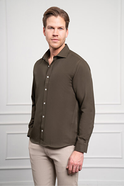 Morven Men's Khaki Trend Italian Collar Slim Fit Slim Fit Shirt