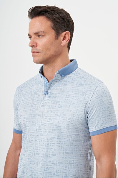 Morven Ανδρικό μπλουζάκι A. BLUE Trend Mercerized Jacquard με κουμπιά γιακά με δυναμική εφαρμογή