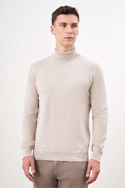 Morven Tricotaj pentru bărbați, bej, de bază, cu gât rotic, cu potrivire dinamică, cu croiala relaxată