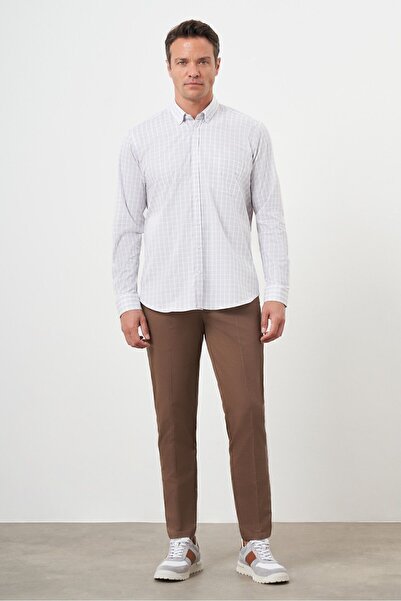 Morven Чоловіча сорочка відкритого кавового кольору з кишенями з бавовни, ґудзиками та коміром, прямий крій