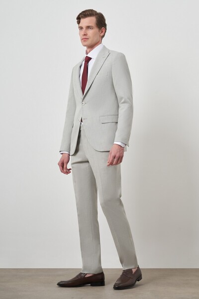 Morven Erkek Gri Trend Poliviskon Slim Fit Sivri Yaka Takım Elbise