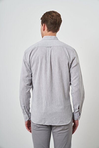 Morven Men's Gray Linen Trend Dynamic Fit Button Collar Shirt