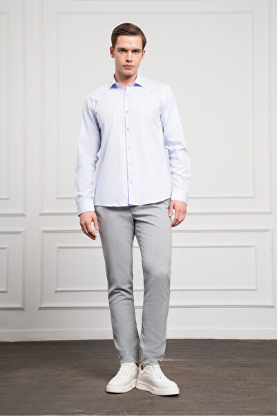 Morven Чоловіча сорочка A. MAVİ з бавовни, облягаючий крій, італійський комір