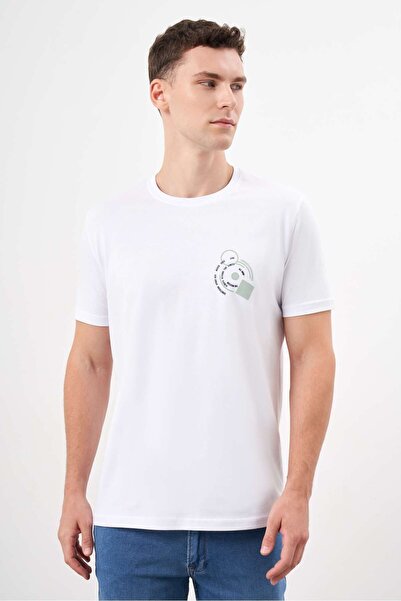 Morven Чоловіча біла футболка з принтом Suprem Trend Suprem з динамічним вирізом горловини