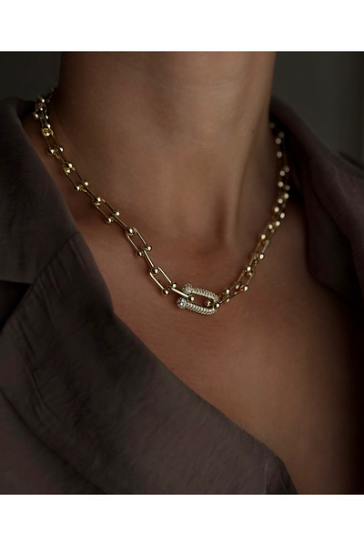 GİS JEWELRY تصميم سلسلة قلادة ذهبية سميكة بحجر الزركون