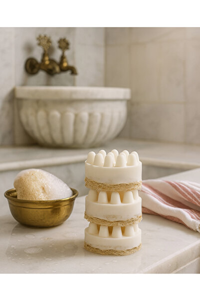 Günebakan صابون أبيض معطر بالليف للتدليك وصابون السيلوليت (صنع منزلي - طبيعي)