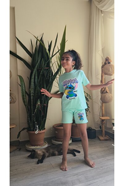 Birdirbir Girl's Shorts Suit Stitched Purple, Green