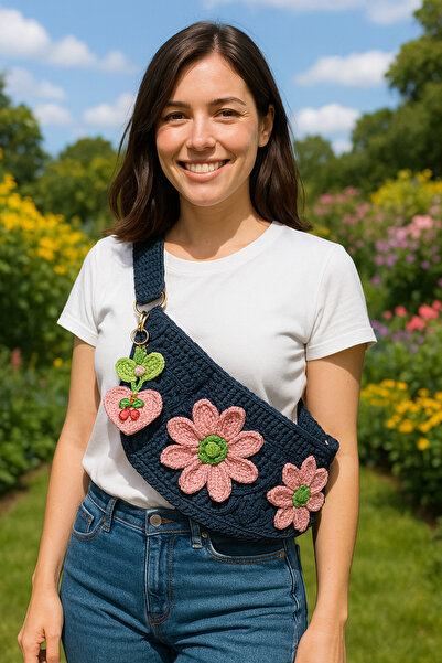 drt tasarım El Örgüsü Tığ İşi Cross Body Astarlı Fermuarlı Soft Makrome Çanta