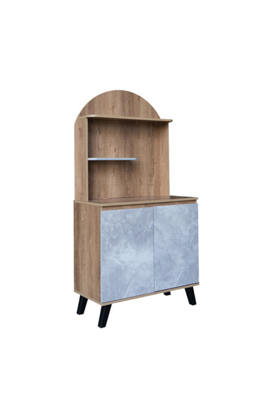 BAITY Elegant Two-Tier Coffee Cabinet - Wooden with Gray