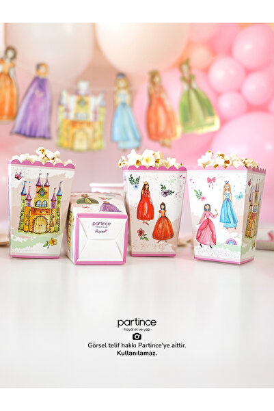 partince Prenses Şato Tema Konseptli 8'li Popcorn Patlamış Mısır Kutusu