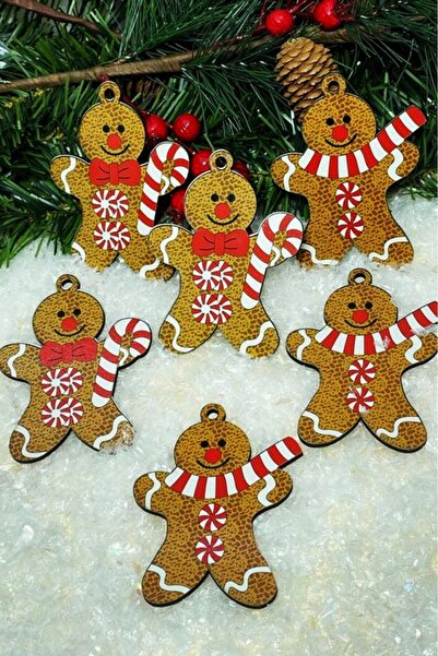 BeySüS Χριστουγεννιάτικο στολίδι από ξύλο πεύκου Ginger 6 τεμαχίων 10 cm