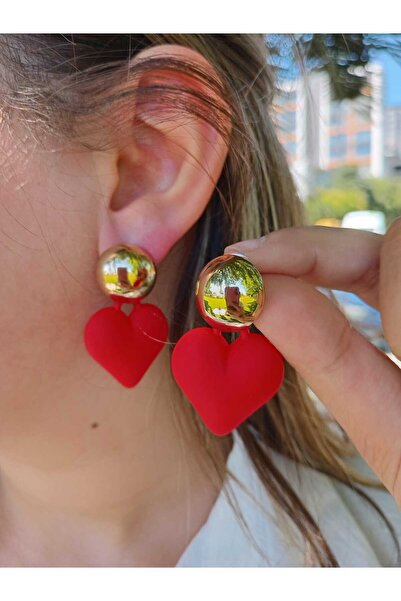 mos&more Red Heart Gold Light Women's Earrings