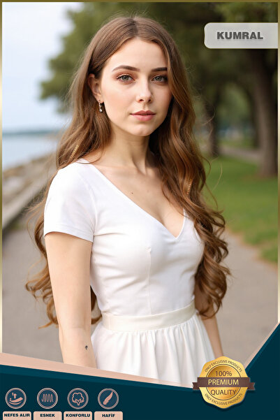 KONAK PERUK Yoğun Dalgalı Fiber Sentetik Uzun Perçemsiz Peruk - Kumral