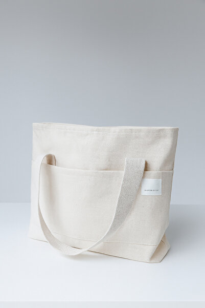 YUNUSOĞLU HOME Women's Cream Hand, Shoulder and Beach Bag. Canvas Multi-Purpose Use Bag