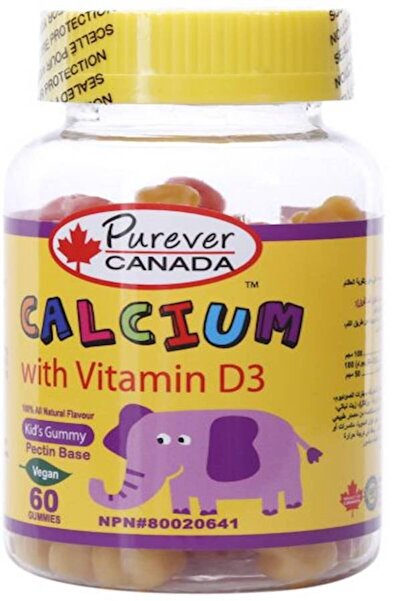purever canada عبوة بيورفر من 60 علكة كالسيوم مع فيتامين د3 والبكتين الأساسي