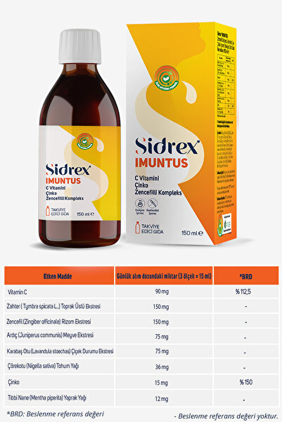 SIDREX Imuntus Ginger Extract, Food Supplement Containing Vitamin C and Zinc