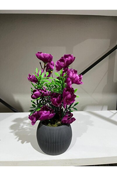 La bella bazar 24cm-mini Yapay Çiçek Dekoratif Saksı Masa Çiçeği Dekor Küçük Boy Doğal Taş Yosunlu Saksıda