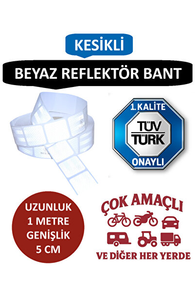 Otopeksan Reflektör Bant - Fosforlu Bant - Beyaz - TÜVTÜRK Onaylı - 1 Metre - 5 CM - Kesikli
