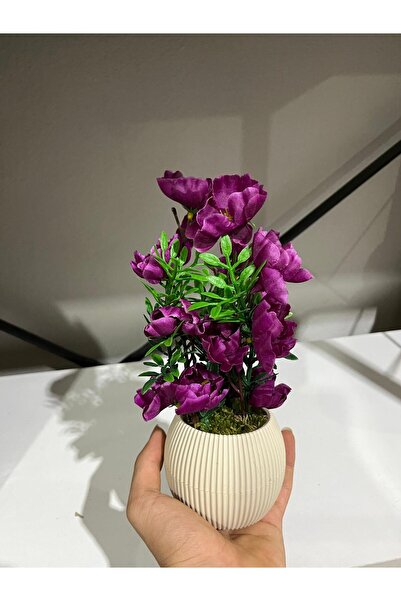 La bella bazar 24cm-mini Yapay Çiçek Dekoratif Saksı Masa Çiçeği Dekor Küçük Boy Doğal Taş Yosunlu Saksıda