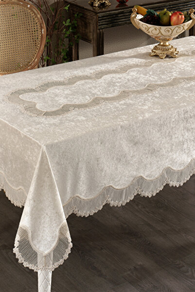 NAKIŞHAN مفرش طاولة لؤلؤي مطرز-كريمي