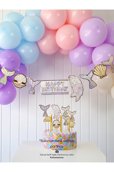 partince 3 Parça Set Deniz Kızı Banner Asma Süs Deniz Kızı Pasta Süsü Cake To...