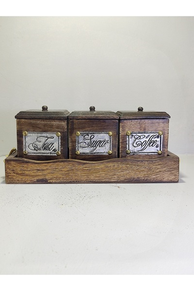 DNC Art&Deco Name: Antique Tea, Coffee and Sugar Set with Handmade Wooden Tray - Add Elegance to Your Kitchens