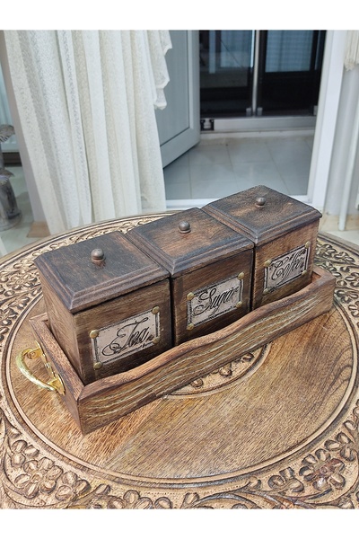 DNC Art&Deco Name: Antique Tea, Coffee and Sugar Set with Handmade Wooden Tray - Add Elegance to Your Kitchens