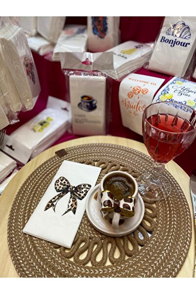 BYBAGS Leopar Kurdele Desenli Baskılı Misafir Sunum Peçetesi 20'li Paket 33x33