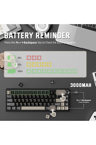 Attack Shark X66 Strawberry Switch RGB Mekanik Kablosuz Oyun Klavyesi Driverlı %60 Gaming Keyboard