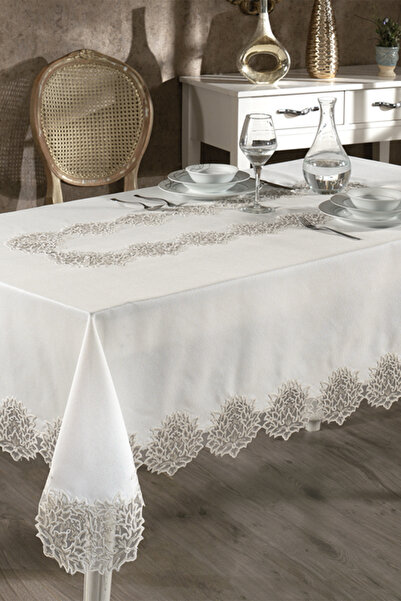 NAKIŞHAN مفرش طاولة دورو مطرز-كريمي