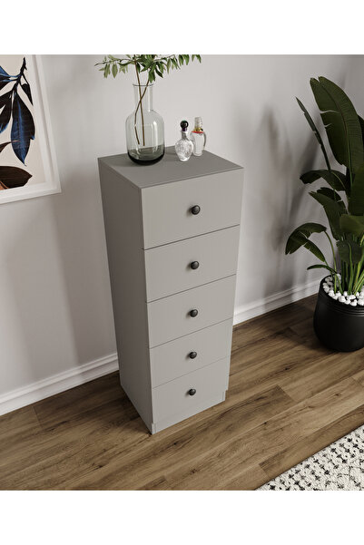 CABİNSE %100 MDF GRİ/SOFT BEYAZ RENKLİ 5 Çekmeceli Şifonyer - KOLAY KURULUM ANİMASYONLU